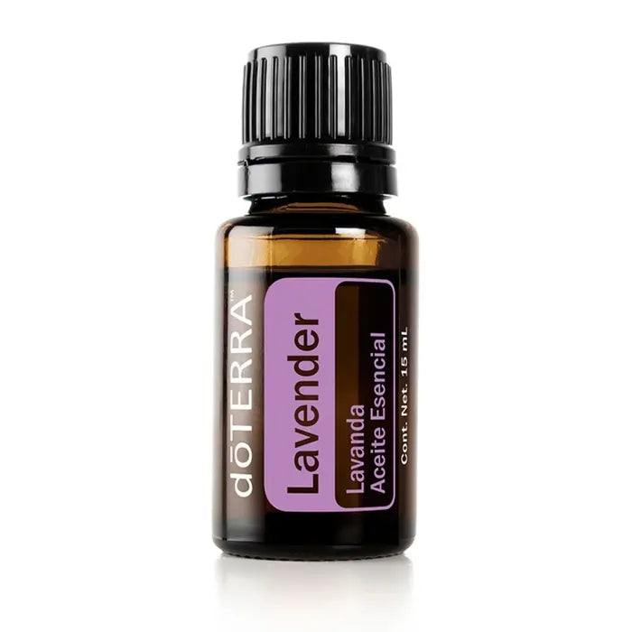 Frasco de Óleo Essencial de Lavanda 15ml doTERRA, com tampa preta e rótulo roxo, destacando sua pureza e qualidade terapêutica.
