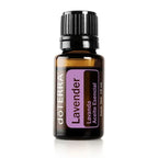 Frasco de Óleo Essencial de Lavanda 15ml doTERRA, com tampa preta e rótulo roxo, destacando sua pureza e qualidade terapêutica.