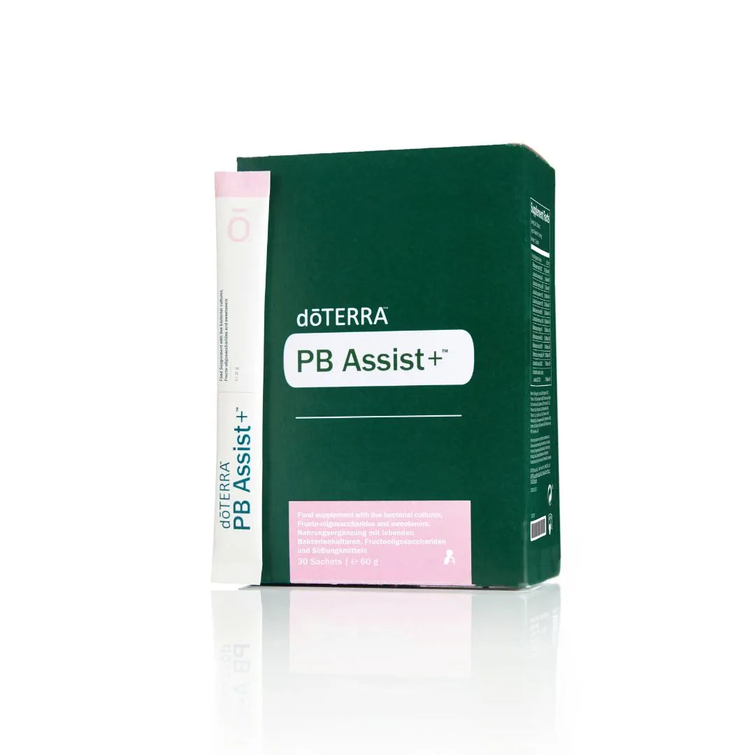 caixa de pb assist da doTERRA sobre fundo branco